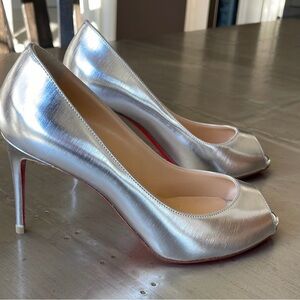 Christian Louboutin Roxanne Silver Peep Toe shoe